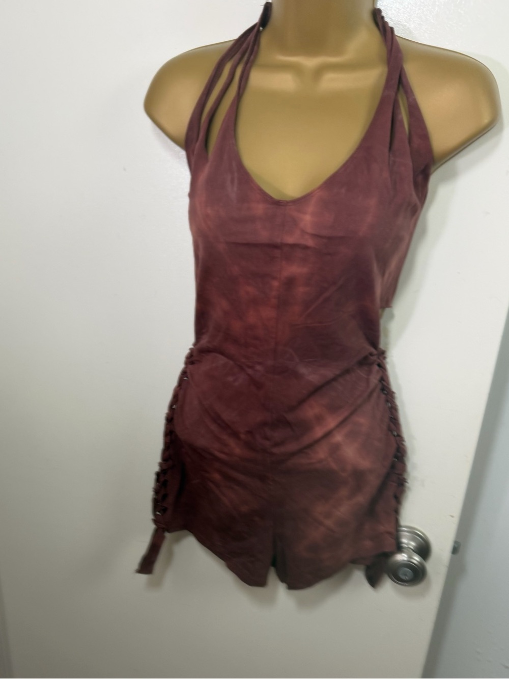 Club Exx Brown Tie Dye Endless Horizon Shredded Festival Halter Romper NWT 1X